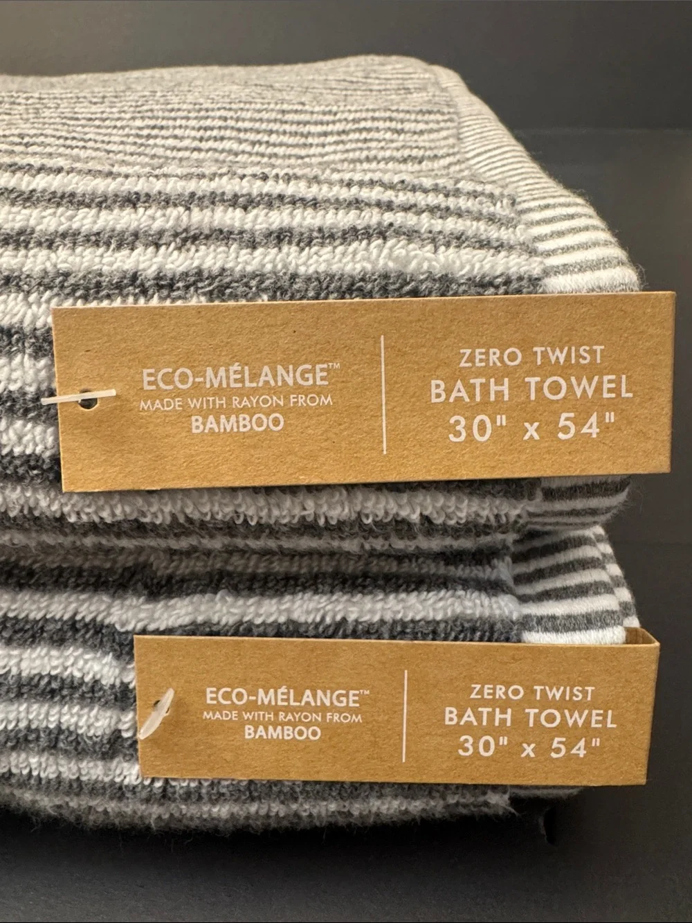 2pc COMMON THREAD Eco-Melange Bamboo Zero Twist Bath Towel Set -MINISTRIPE
